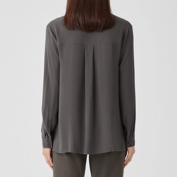 Eileen Fisher Silk Georgette Crepe Band Collar Grove Shirt S - Picture 7 of 8